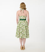 Unique Vintage White & Green Floral Tarrytown Hostess Dress