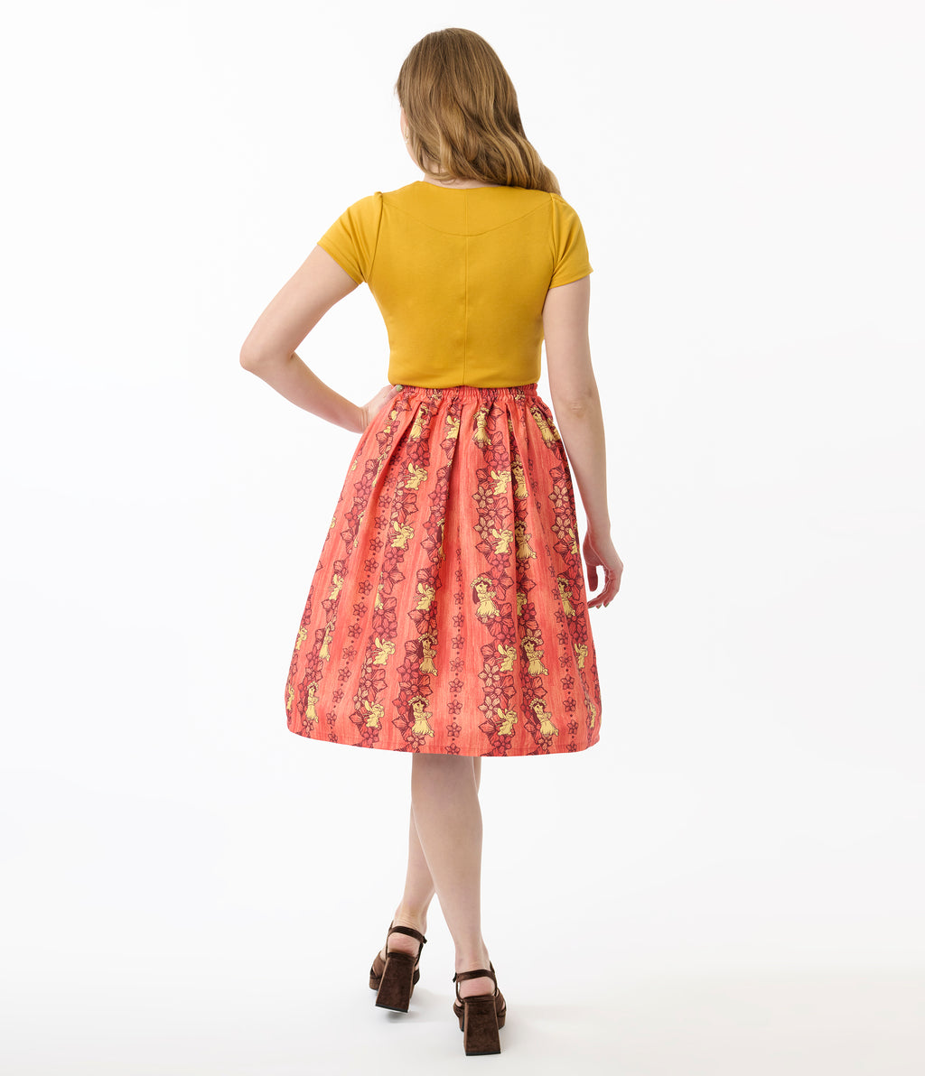 Disney's Lilo & Stitch Collection by Unique Vintage Orange & Yellow Hawaiian Print Swing Skirt