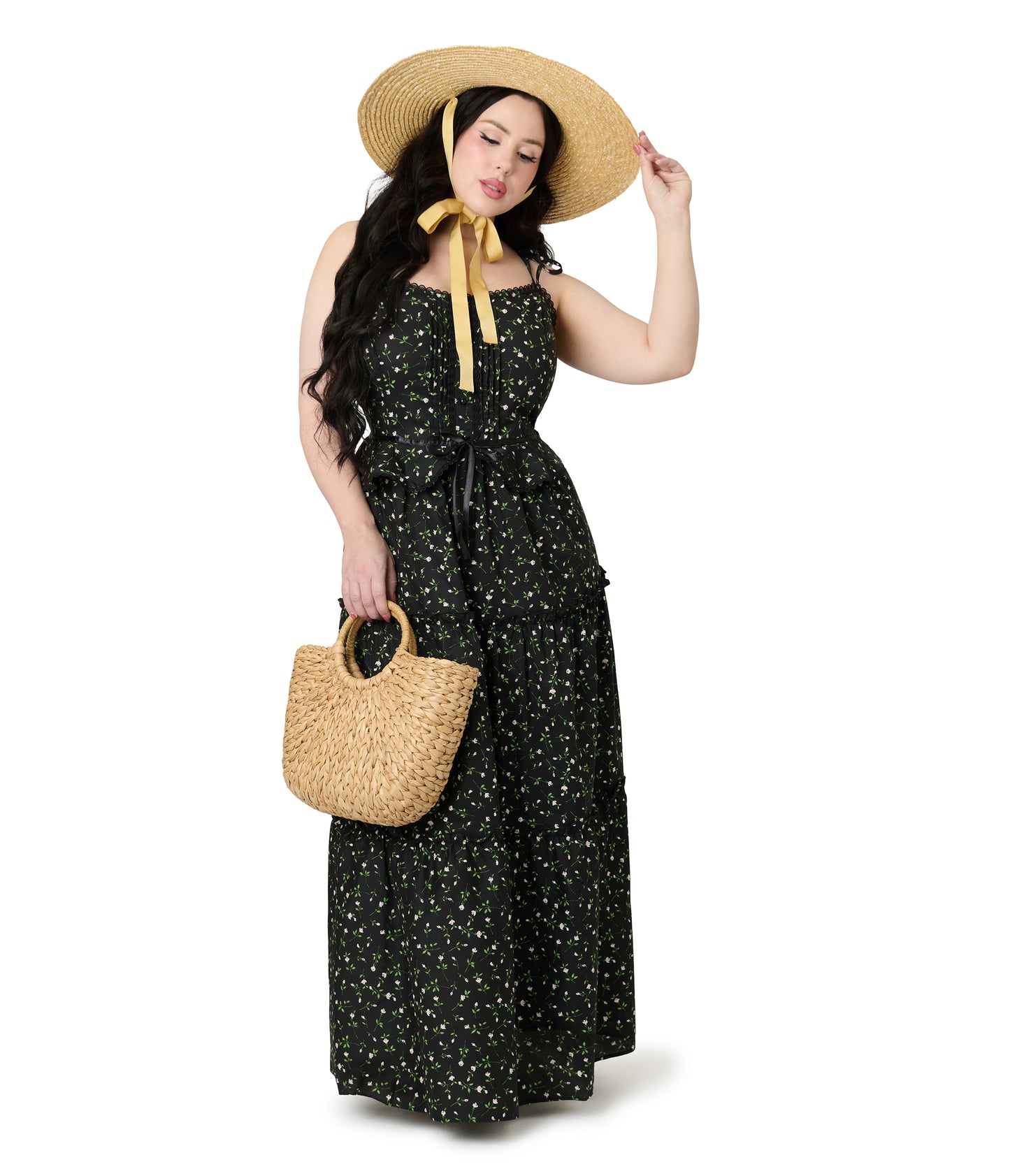 Smak Parlour Plus Size Black Ditzy Floral Shirred Tiered Maxi Dress