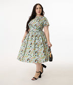 Unique Vintage Plus Size Green Sushi Print Cotton Swing Dress