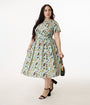 Unique Vintage Plus Size Green Sushi Print Cotton Swing Dress