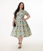 Unique Vintage Plus Size Green Sushi Print Cotton Swing Dress