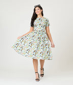 Unique Vintage Green Sushi Print Cotton Swing Dress