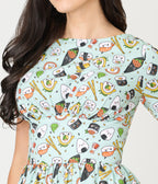 Unique Vintage Green Sushi Print Cotton Swing Dress