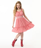 Smak Parlour Red Gingham Hearts Tiered Cotton Flare Dress