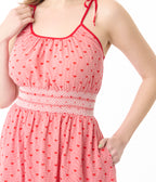 Smak Parlour Red Gingham Hearts Tiered Cotton Flare Dress