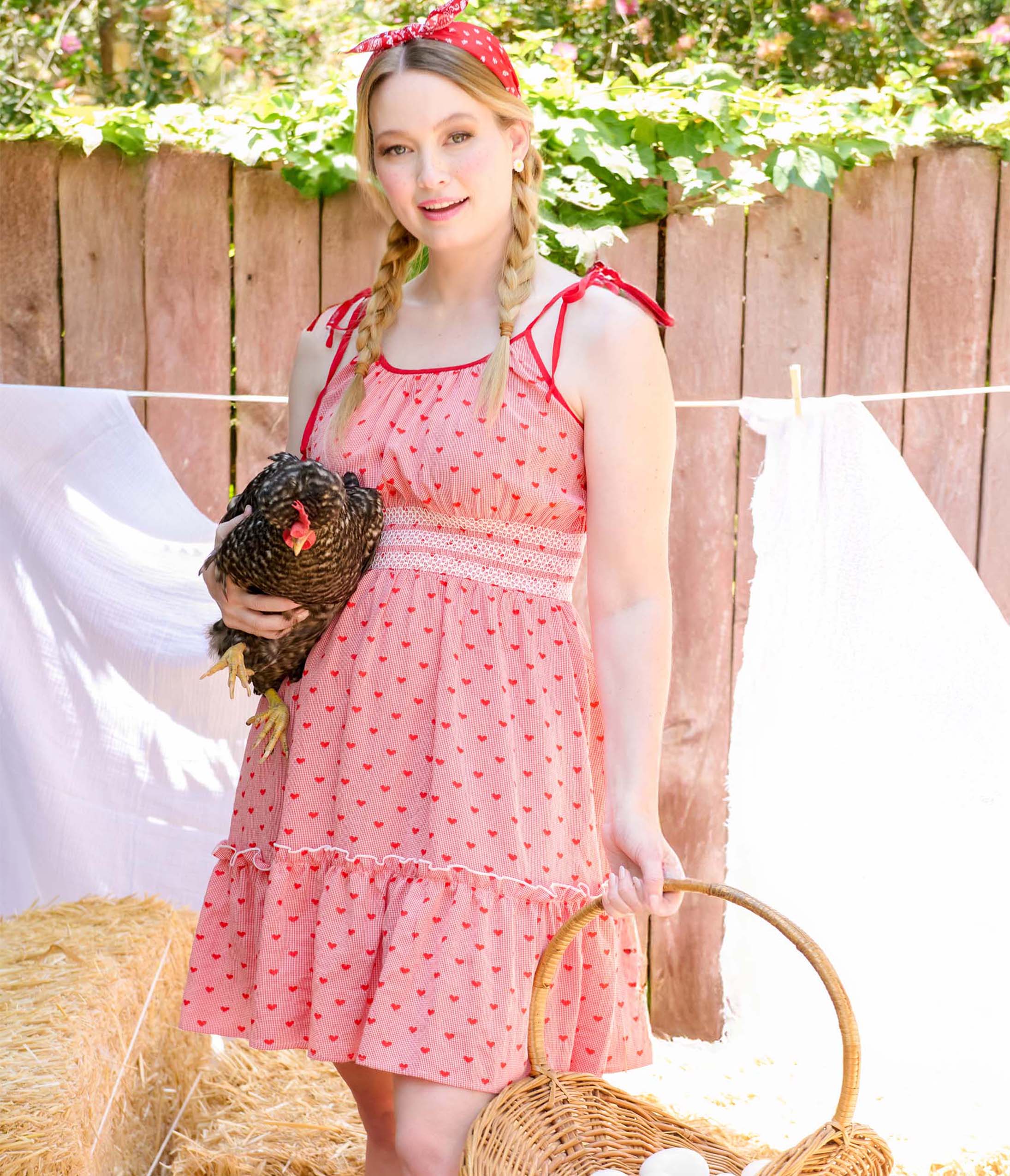 Smak Parlour Red Gingham Hearts Tiered Cotton Flare Dress