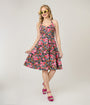 Smak Parlour Painted Roses Sweetheart Halter Cotton Flare Dress