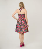 Smak Parlour Painted Roses Sweetheart Halter Cotton Flare Dress