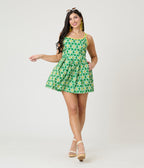 Smak Parlour Green & Yellow Daisy Pleated Skirted Romper