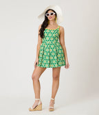 Smak Parlour Green & Yellow Daisy Pleated Skirted Romper