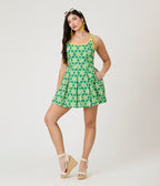 Smak Parlour Green & Yellow Daisy Pleated Skirted Romper