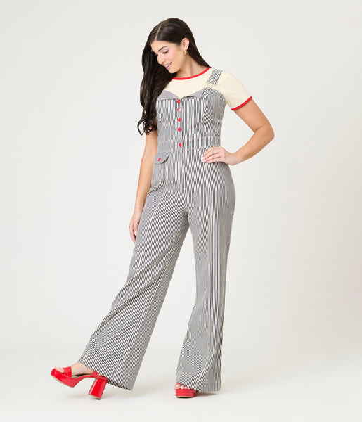 Smak Parlour Navy Railroad Stripes Wide Leg Dungarees – Unique Vintage
