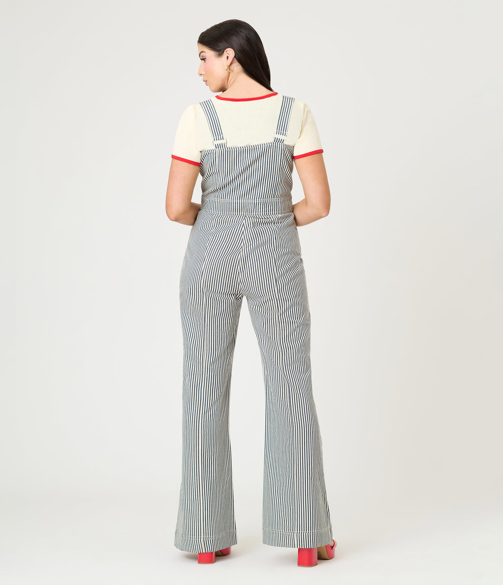 Smak Parlour Navy Railroad Stripes Wide Leg Dungarees