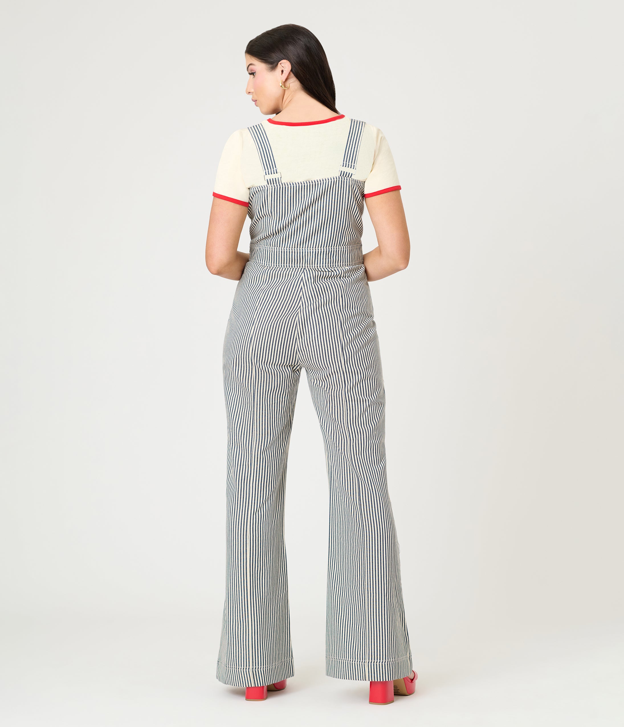 Smak Parlour Navy Railroad Stripes Wide Leg Dungarees