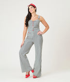 Smak Parlour Navy Railroad Stripes Wide Leg Dungarees
