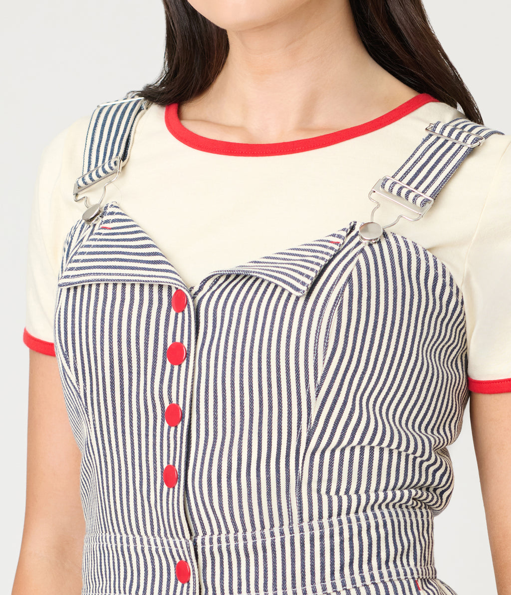 Smak Parlour Navy Railroad Stripes Wide Leg Dungarees