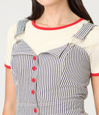 Smak Parlour Navy Railroad Stripes Wide Leg Dungarees