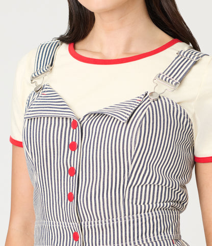 Smak Parlour Navy Railroad Stripes Wide Leg Dungarees