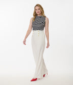 Smak Parlour White & Gold Button Wide Leg Sailor Pants