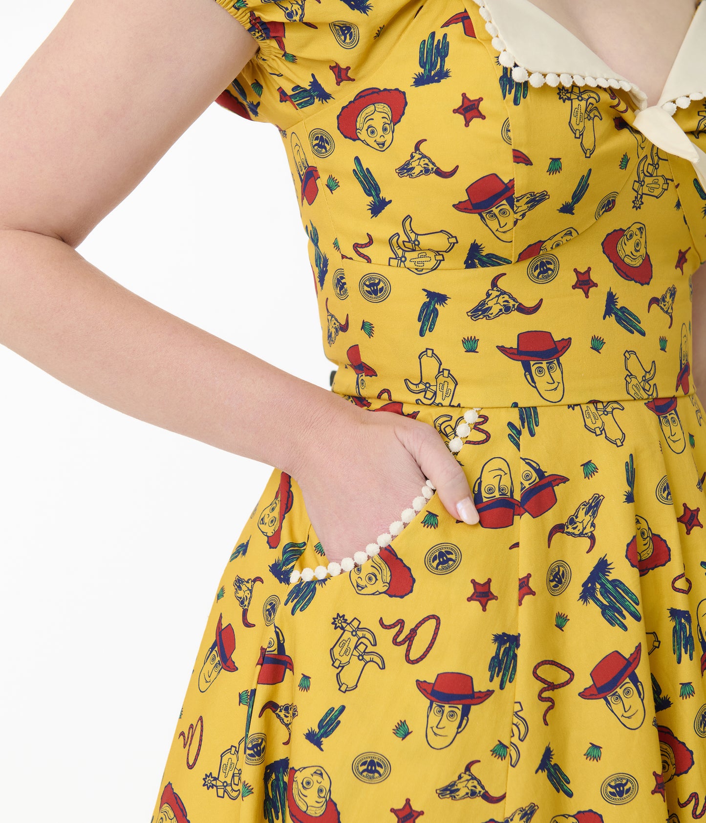 Disney Pixar Toy Story Collection by Unique Vintage Yellow Woody & Jessie All Over Print Swing Dress