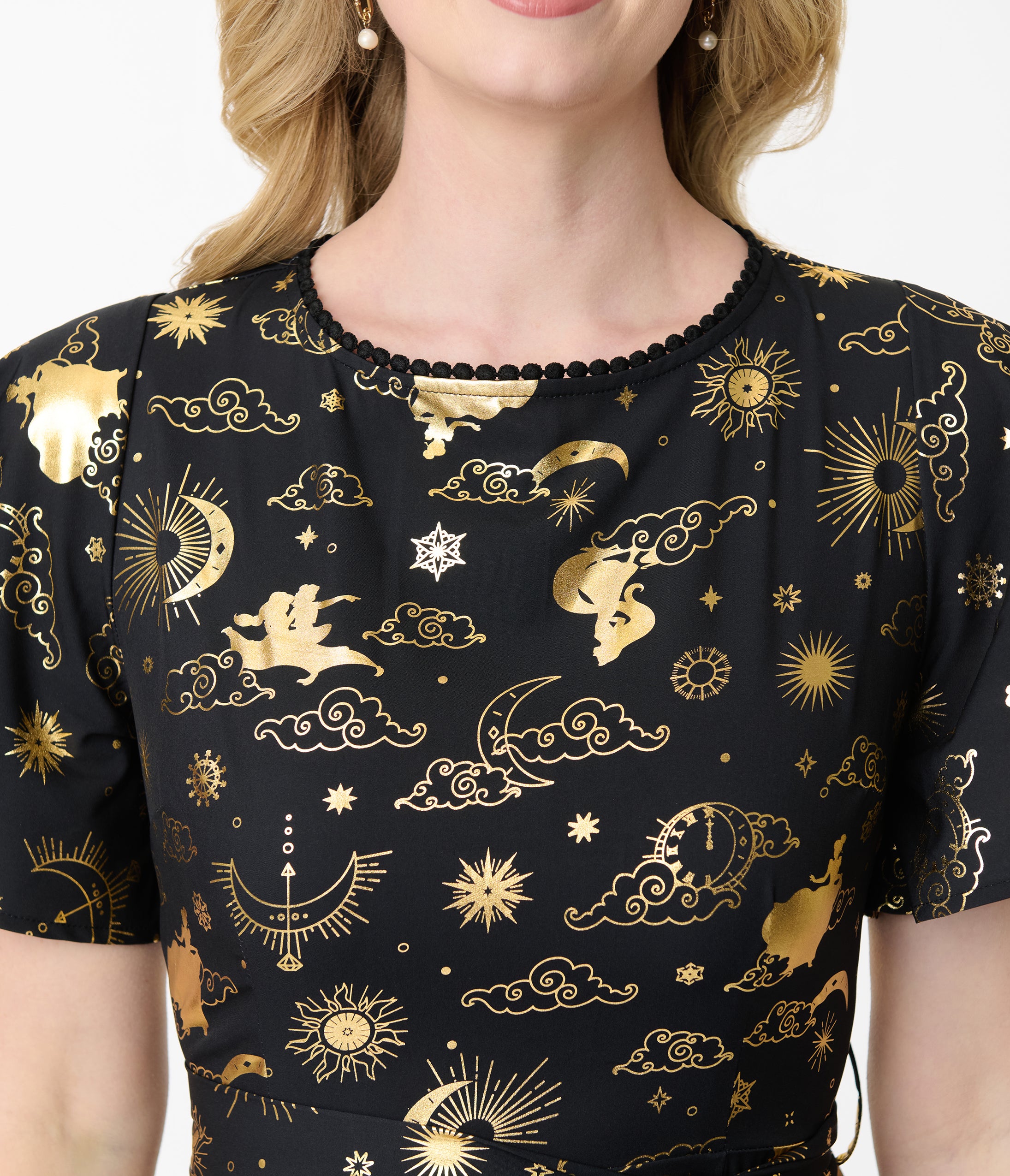 Disney Princess Collection by Unique Vintage Gold Princess Celestial Swing Dress