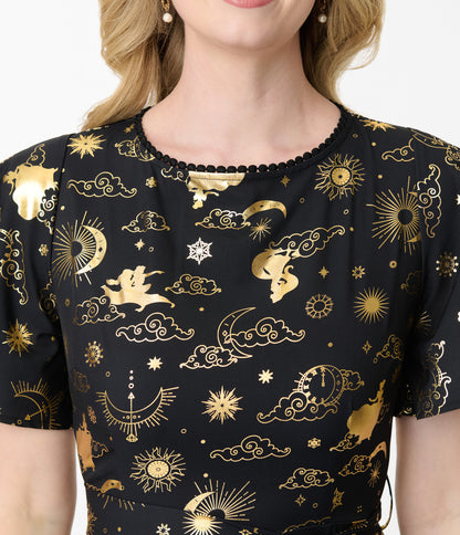 Disney Princess Collection by Unique Vintage Gold Princess Celestial Swing Dress