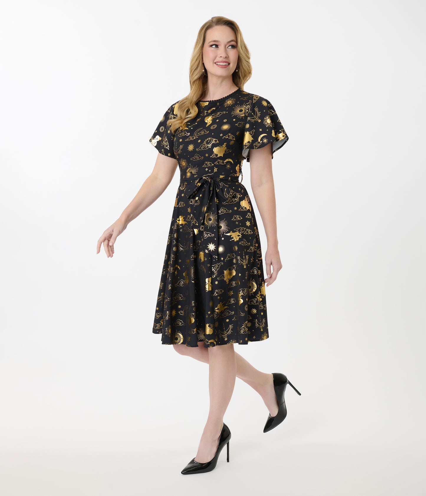 Disney Princess Collection by Unique Vintage Gold Princess Celestial Swing Dress