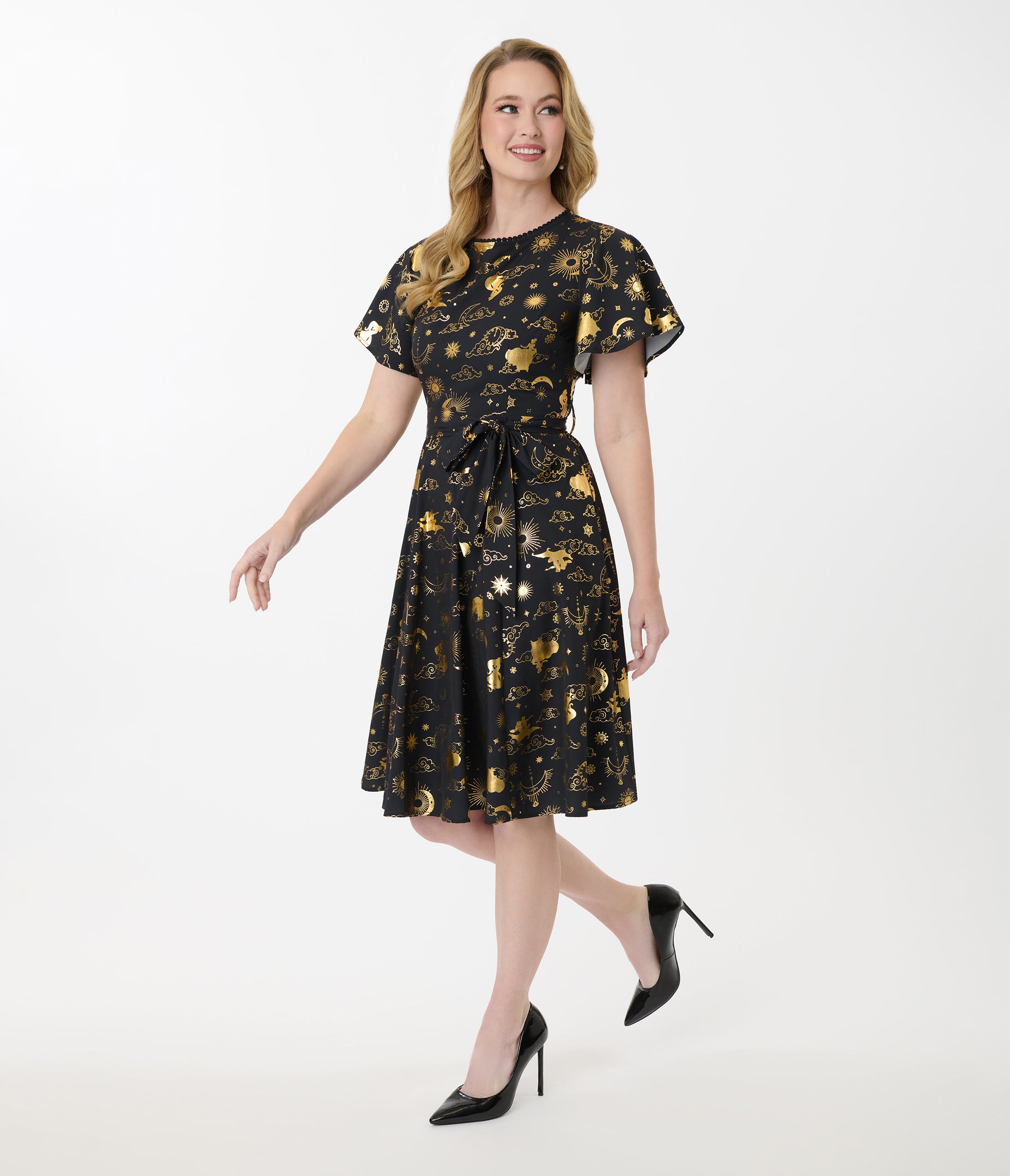 Disney Princess Collection by Unique Vintage Gold Princess Celestial Swing Dress