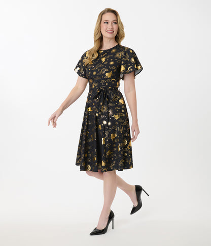 Disney Princess Collection by Unique Vintage Gold Princess Celestial Swing Dress