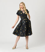 Unique Vintage Gold Foil Celestial Dahlia Swing Dress