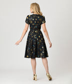 Unique Vintage Gold Foil Celestial Dahlia Swing Dress
