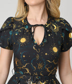 Unique Vintage Gold Foil Celestial Dahlia Swing Dress