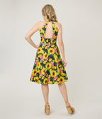 Unique Vintage Sunflower Cotton Halter Swing Dress