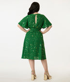 Unique Vintage Plus Size Green & Gold Star Swing Dress
