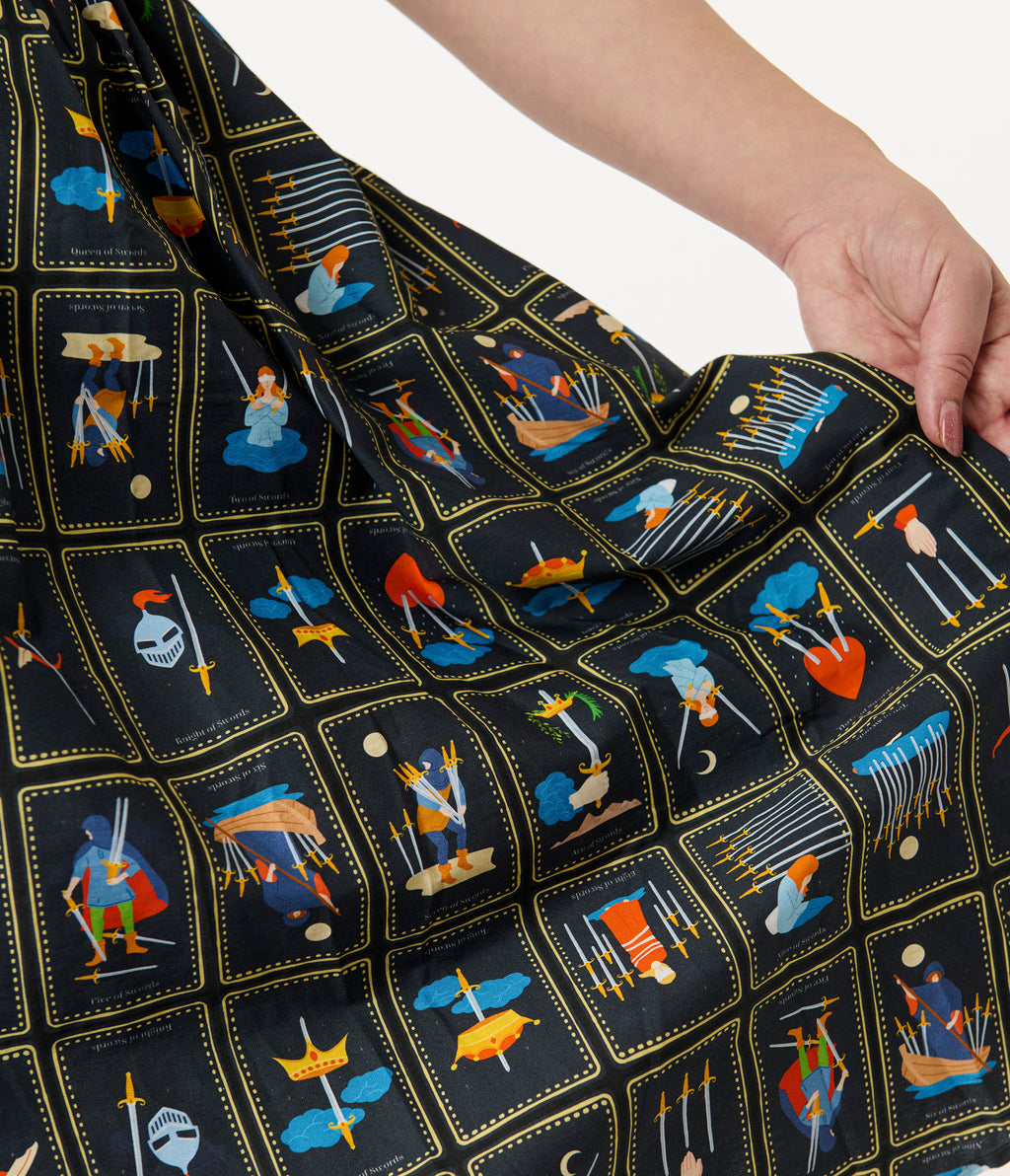 Unique Vintage Plus Size Tarot Cards Sleeveless Cotton Swing Dress