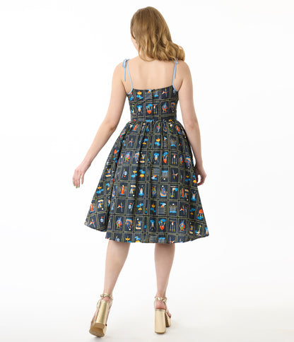 Unique Vintage Tarot Cards Sleeveless Cotton Swing Dress