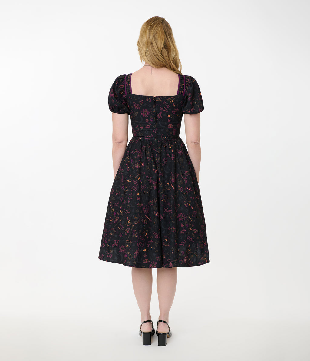 Unique Vintage Mystical Icons Button Front Swing Dress