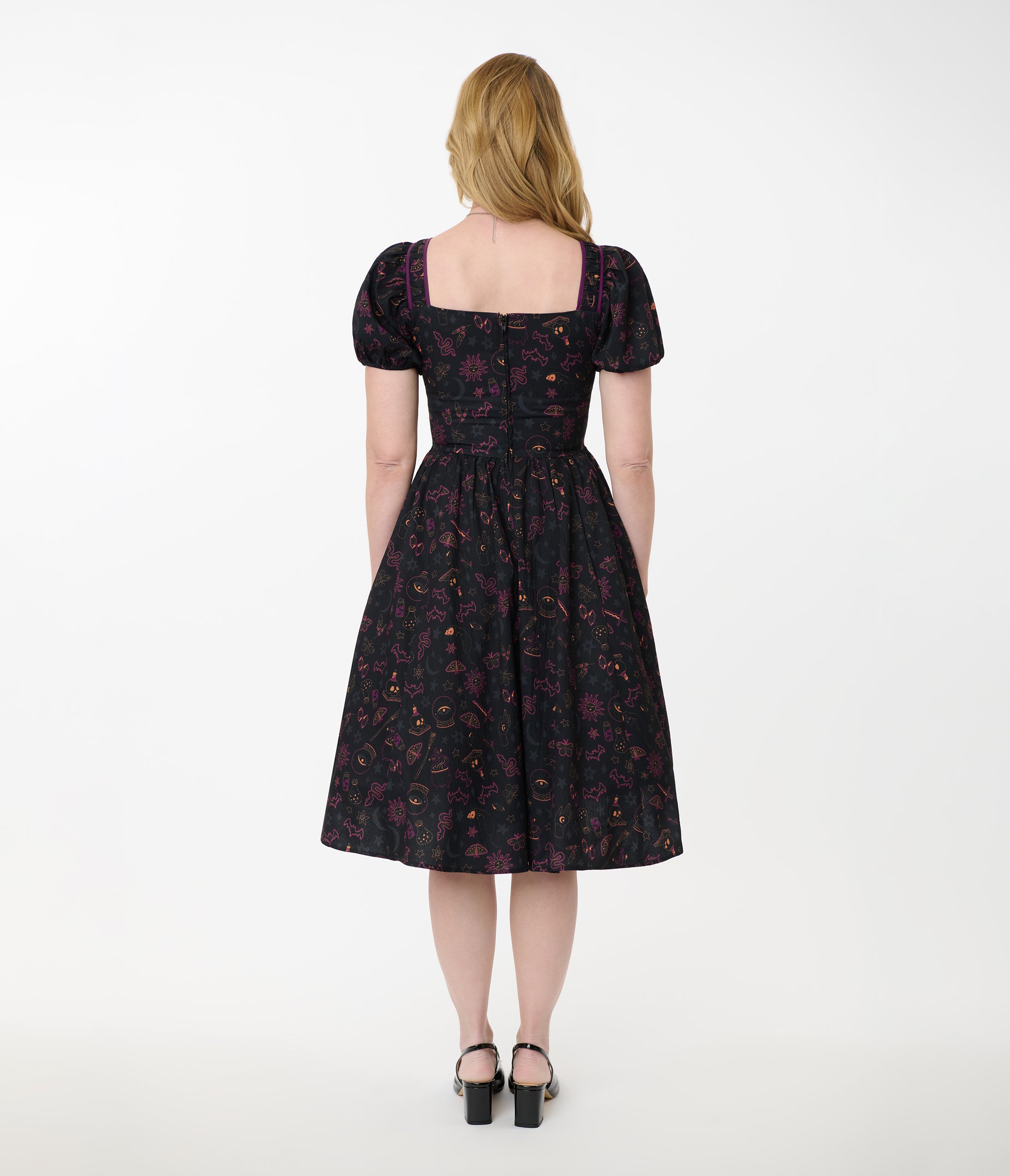 Unique Vintage Mystical Icons Button Front Swing Dress