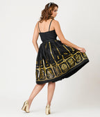 Unique Vintage Black & Gold Astrological Chart Sweetheart Halter Swing Dress