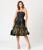 Unique Vintage Black & Gold Astrological Chart Sweetheart Halter Swing Dress