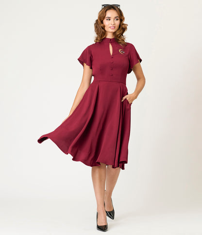 Unique Vintage Burgundy Evil Eye Baltimore Swing Dress