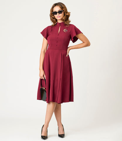 Unique Vintage Burgundy Evil Eye Baltimore Swing Dress