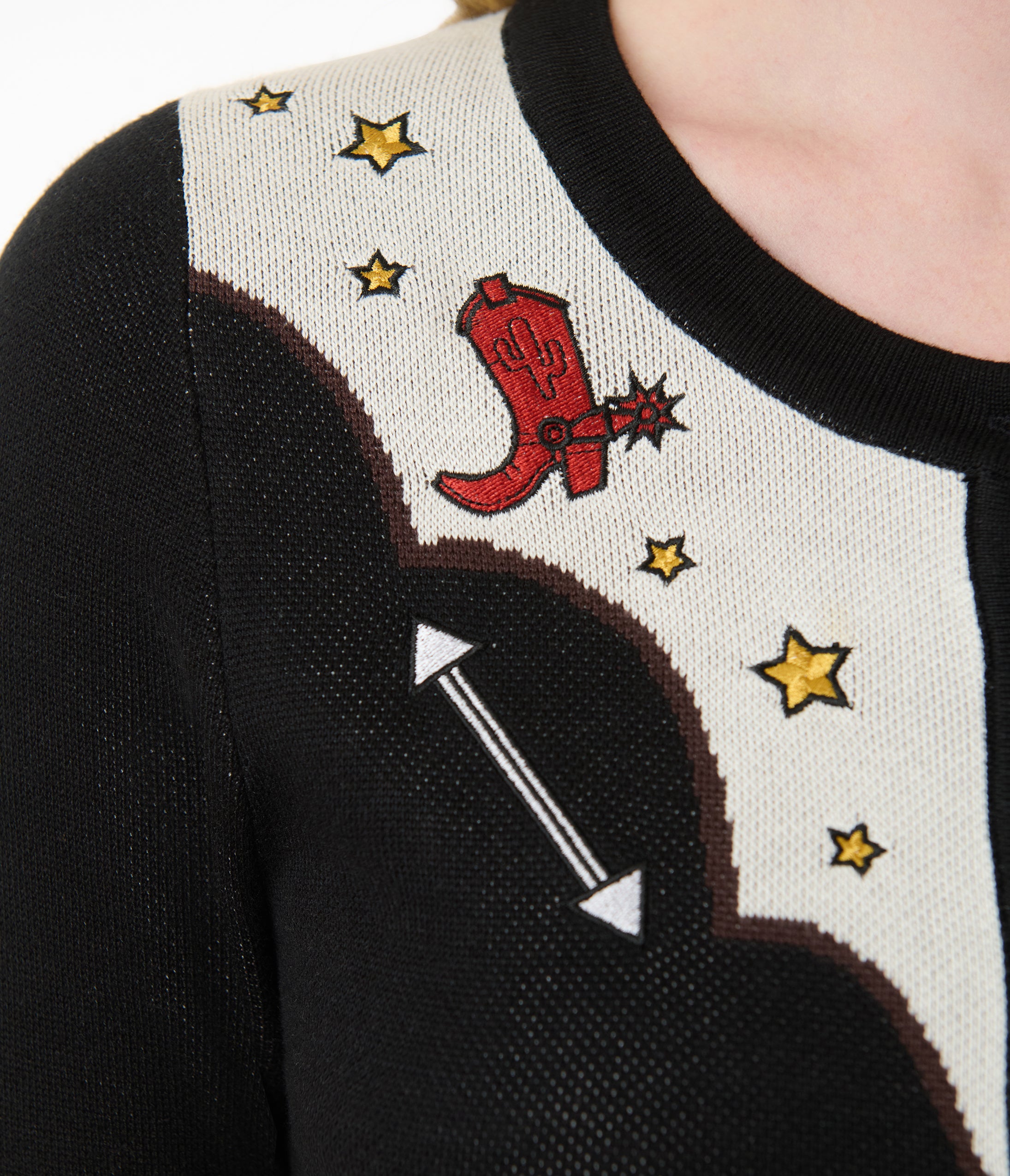 Disney Pixar Toy Story Collection by Unique Vintage Black & Ivory Woody's Cowboy Boot Embroidered Cardigan