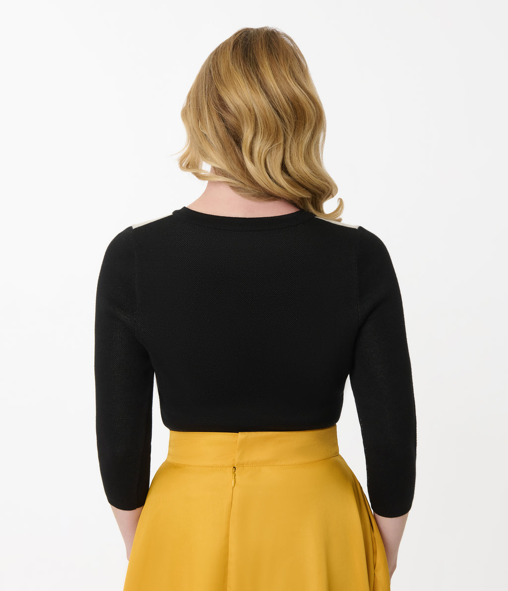 Disney Pixar Toy Story Collection by Unique Vintage Black & Ivory Woody's Cowboy Boot Embroidered Cardigan