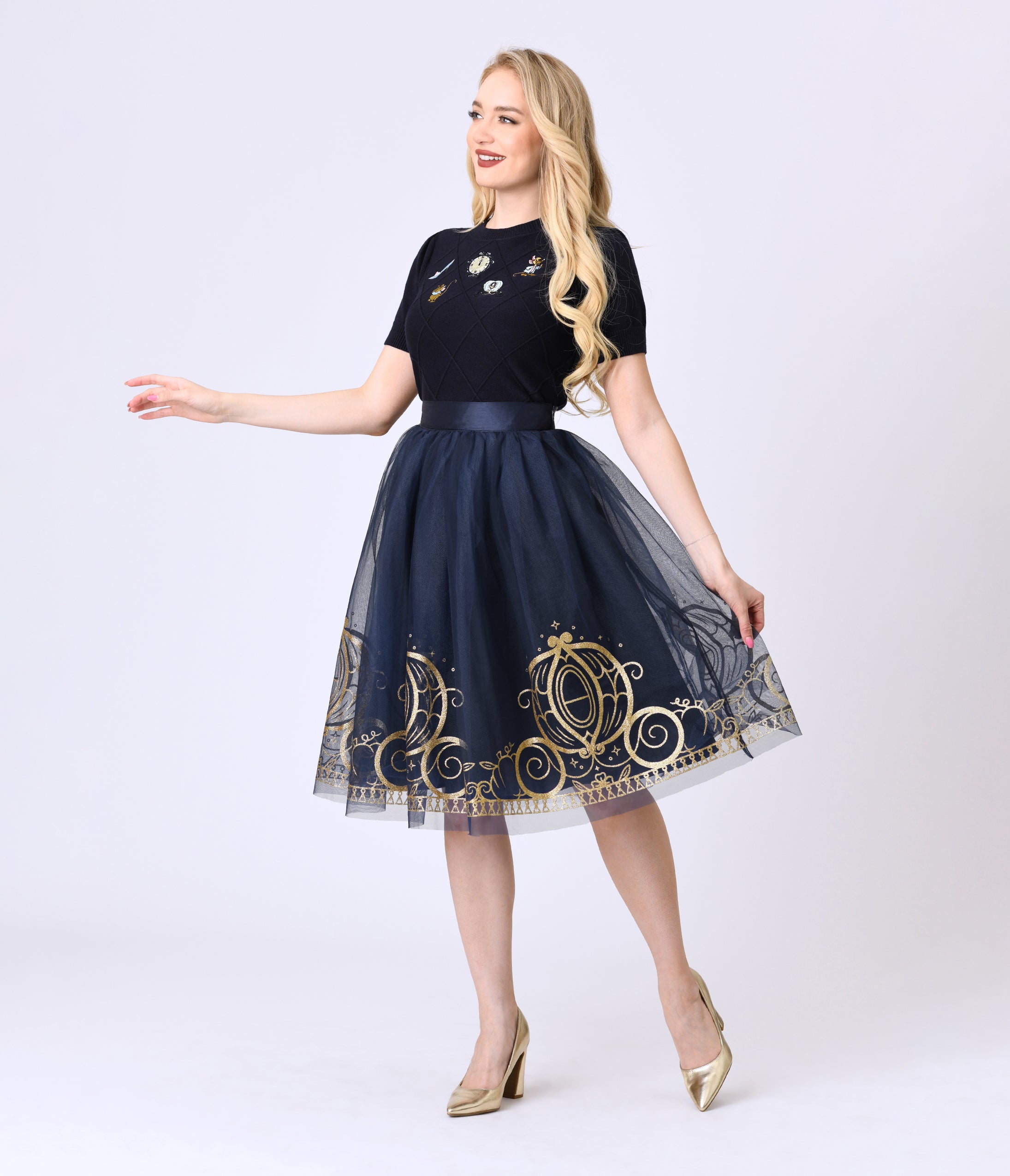 Disney's Cinderella Collection by Unique Vintage Navy Cinderella Icons Sweater