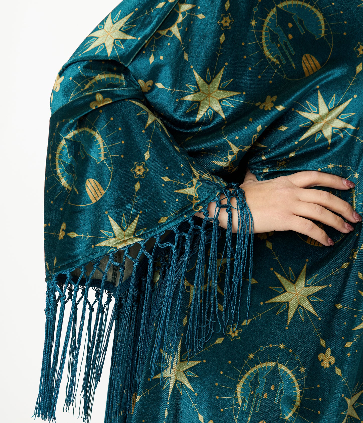 Disney Princess Collection by Unique Vintage Teal & Gold Royal Palace Velvet Fringe Kimono