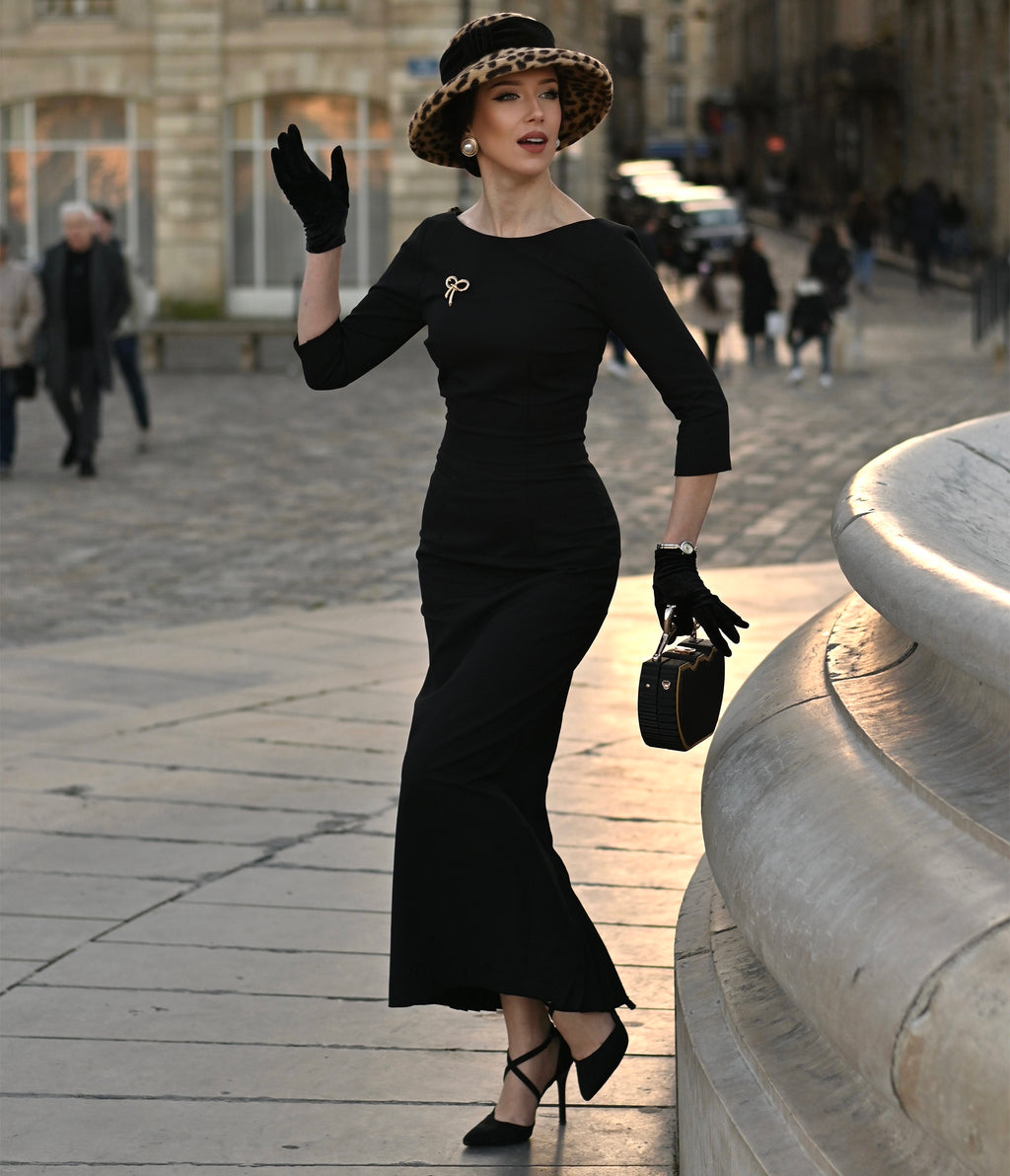 Heart My Closet Black Pleated Back Deborah Pencil Dress