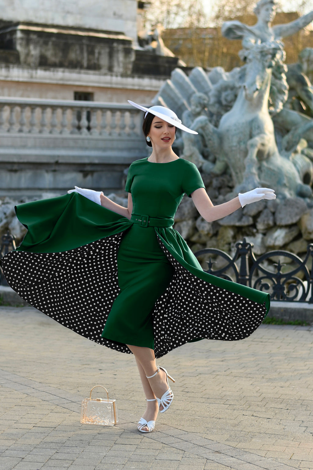 Heart My Closet Emerald Green & Polka Dot Skirt Wrap Pencil Dress