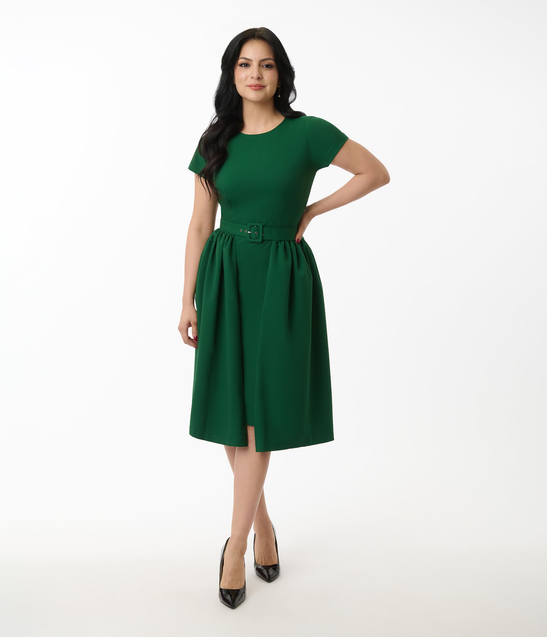 Heart My Closet Emerald Green & Polka Dot Skirt Wrap Pencil Dress
